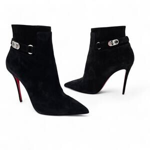 Christian Louboutin Lock So Kate 100 Heel Ankle Boot Black Suede Size 39 US 9